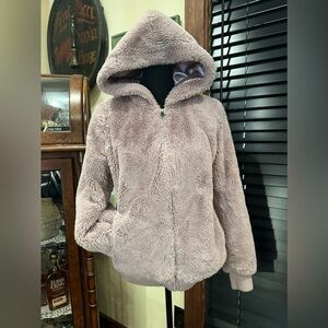 Karen Deman Faux Sherpa Bomber Jacket Hoodie Pink Size S